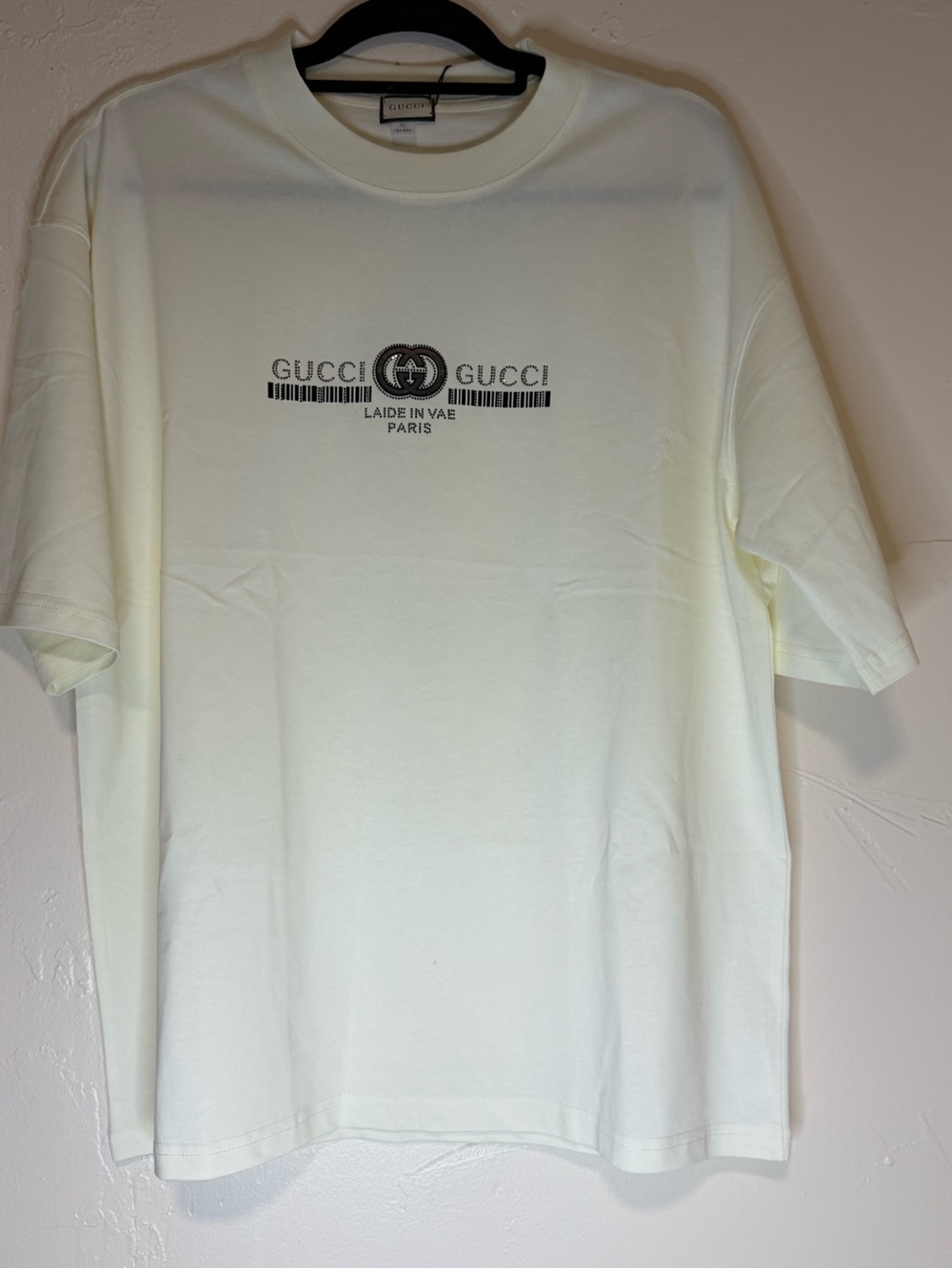 White Short Sleeve Tee with Black Logo Barcode Print oversized